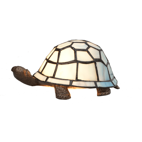Tiffany Style Turtle Table Lamp Stained Glass Small Night Light Sky Blue Turtle Decorative Bedside Lamp Used for Gift Bedroom Children's Room and Living Room Retro Home Decoration