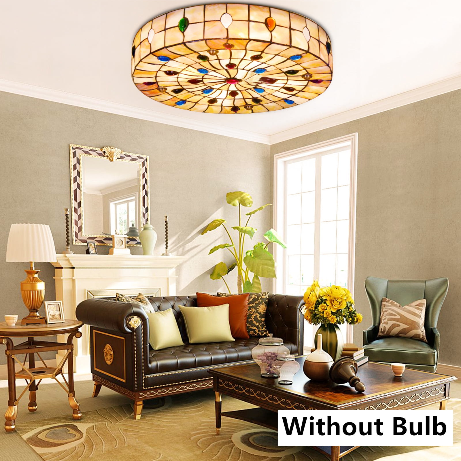 Tiffany Style Vintage Stained Glass Flush Mount Ceiling Light Pendant ...