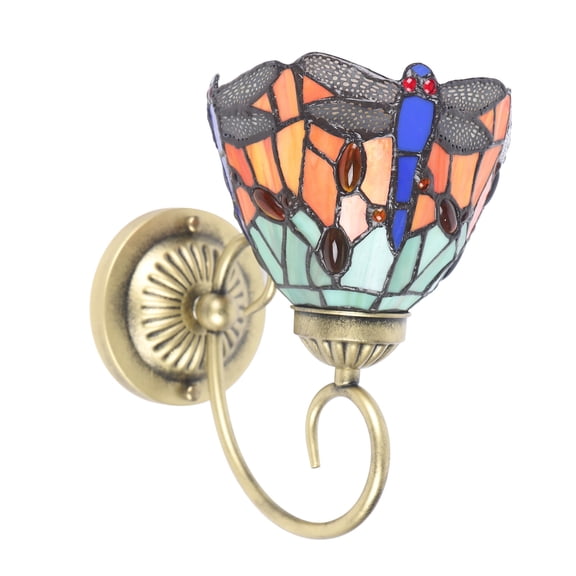 Tiffany Style Wall Lamp  Stained Glass Dragonfly Sconce, Handmade Art Nouveau Lighting Fixture for Bedroom Living Room Hallway, E27 Base (Bulb Not Included), Vintage Amber Green