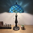 thumbnail image 1 of Stained Glass Table Lamp Blue Green Crystal Beans Included LED Bulbs for Living Room  Bedroom Bedside 12"W*12"D*22"H, 1 of 3