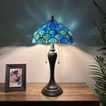 thumbnail image 1 of Tiffany Table Lamp Blue Green Stained Glass Crystal Beans LED Bulbs Included For Living Room Bedroom Bedside 12"W*12"D*22"H, 1 of 6