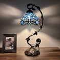 thumbnail image 1 of Tiffany Table Lamp Dragonfly Blue Stained Glass Iron Metal Leaves Included LED Bulb for Living Room Dining Room Bedroom Bedside Office H21", 1 of 8