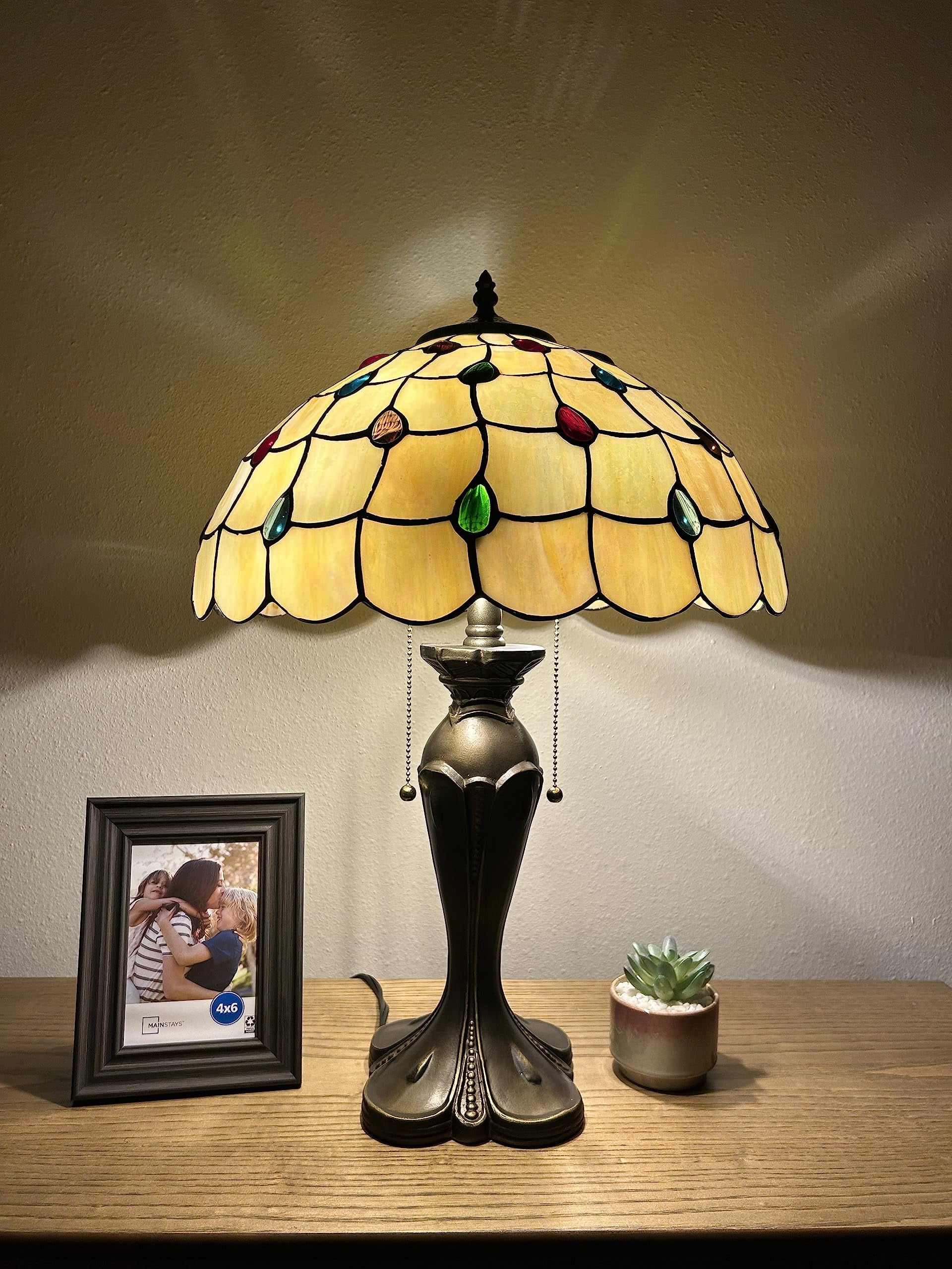 Tiffany Table Lamp Gold Stained Glass Crystal Beans LED Bulbs Included For Living Room Bedroom Bedside16"W*16"D*24"H