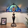 thumbnail image 1 of Tiffany Table Lamp Green Blue Stained Glass Liaison LED Bulbs Included For Living Room Dining room Bedroom Bedside16"W*16"D*24"H, 1 of 7