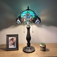thumbnail image 1 of Tiffany Table Lamp Green Brown Stained Glass Included LED Bulbs Pull Chain Switches for Living Room Dining Room Bedroom Bedside 12"W*12"D*22"H, 1 of 1