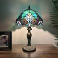 thumbnail image 1 of Tiffany Table Lamp Green Brown Stained Glass Liaison LED Bulb Included for Living Room Bedroom Bedside 12"W*12"D*19"H, 1 of 6