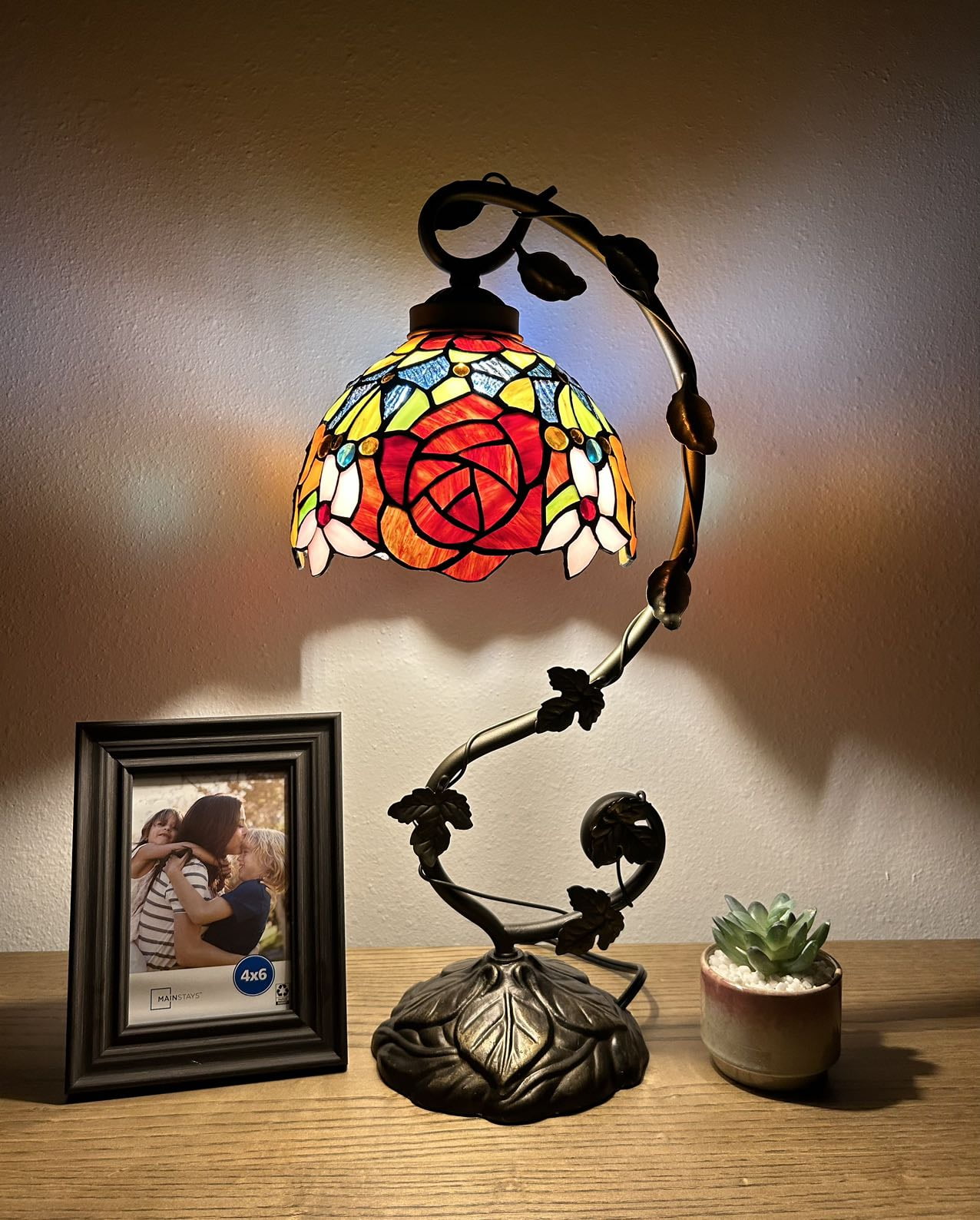 Simonson 21" Bronze Stained Glass Table Lamp with Rose Flowers