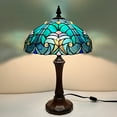 Tiffany Table Lamp Sea Green Stained Glass Table Light Antique Style