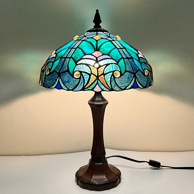 Tiffany Table Lamp Sea Green Stained Glass Table Light Antique Style