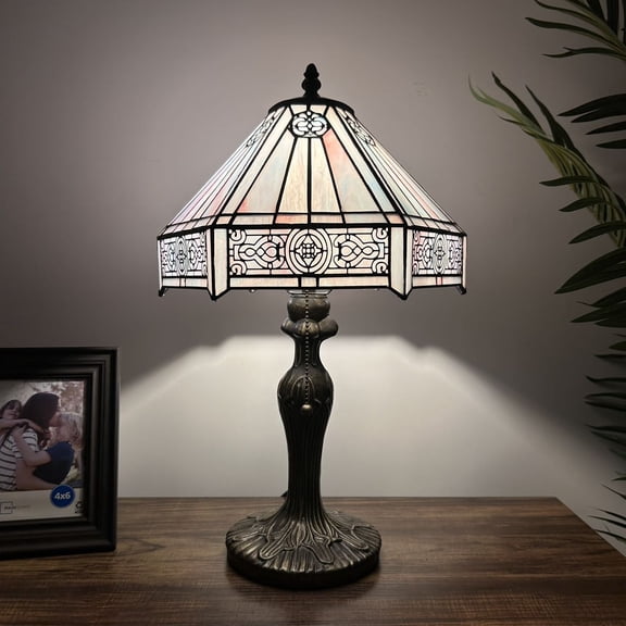 Tiffany Table Lamp Sky Color Hexagon Stained Glass LED Bulb Included for Living Room Dining Room Bedroom Bedside 19"H*12"W