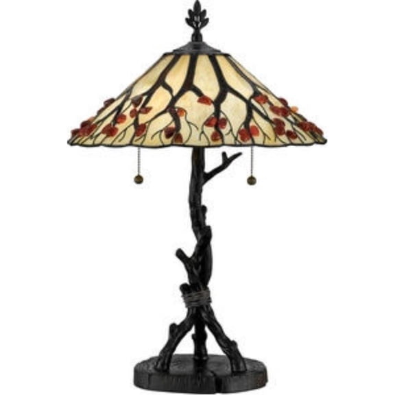 Tiffany Table Lamp with Tree Branch Base with Organic Stained Glass Shade with Agate Stones 17 inches W X 25 inches H Bailey Street Home 71-Bel-618810