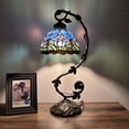 thumbnail image 1 of Tiffany Table Lamp Tulips Blue Purple Stained Glass Iron Metal Leaves LED Bulb Included Vintage for Living Room Dining Room Bedroom Bedside 21"H, 1 of 6