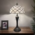 thumbnail image 1 of Tiffany Table Lamp White Stained Glass Crystal Beans LED Bulbs Included For Living Room Bedroom Bedside 12"W*12"D**22"H, 1 of 7