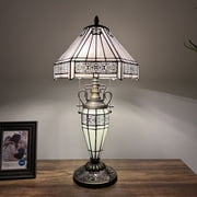 Tiffany Table Lamp White Stained Glass LED Bulbs Included for Living Room Bedroom Bedside 12W*12D*22H