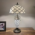 thumbnail image 1 of Tiffany Table Lamp White Stained Glass Shade And Base Crystal Beans LED Bulbs Included for Living Room Bedroom Bedside 12"W*12"D*22"H, 1 of 7