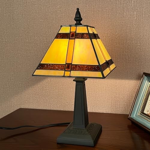 Tiffany Table Lamps,Small Handcrafted Stained Glass Accent Table Light,Amber Mission Style Antique Desk Lamp for Bedroom Living Room Home Office$$Tools & Hardware Other