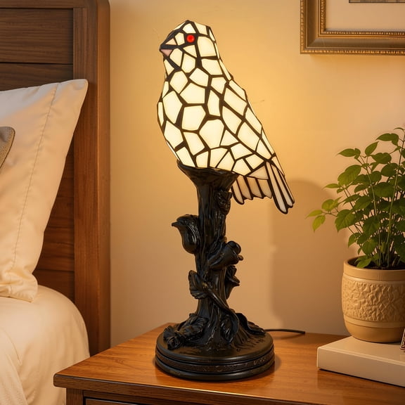 VIXNORYT Bird Shaped Table Lamp with White Glass Shade ,7W Bulb for Nightstand Office