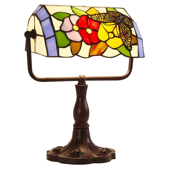 VIXNORYT Tiffany-Style Stained Glass Bank Lamp, Multicolor Shade, LED Bulb Included, Indoor