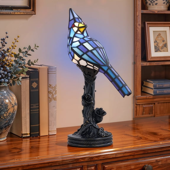 VIXNORYT Bird Stained Glass Tiffany-style Desk Lamp, Corded Electric Table Light for Bedroom Nightstand