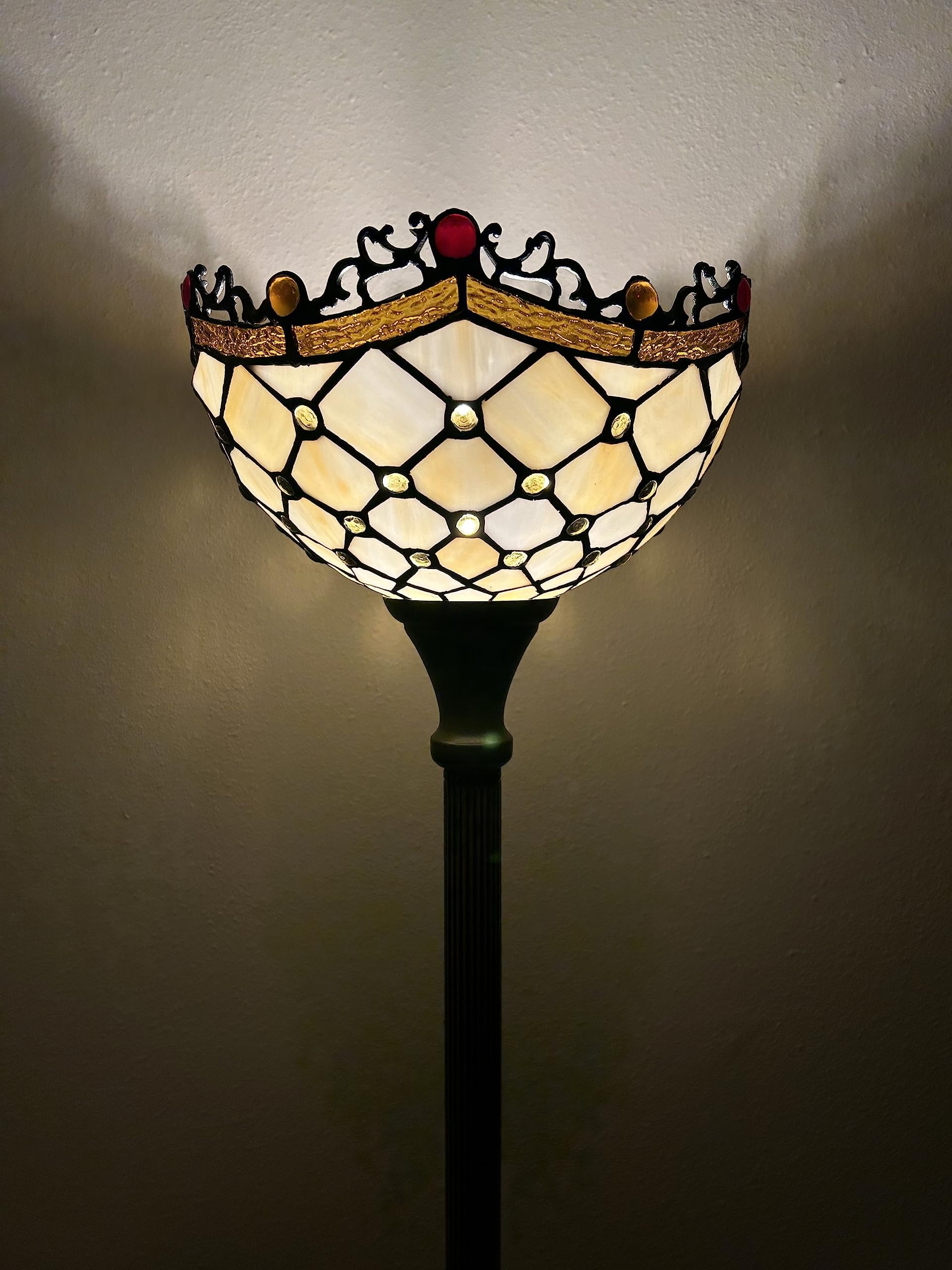 Tiffany Torch Floor Lamp Beige Stained Glass Beans LED Bulb Included for Living Room Dining Room Bedroom Office Hotel 12"W*12"D*66"H