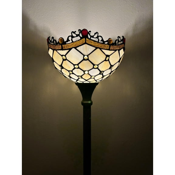 Tiffany Torch Floor Lamp Beige Stained Glass Beans LED Bulb Included for Living Room Dining Room Bedroom Office Hotel 12"W*12"D*66"H