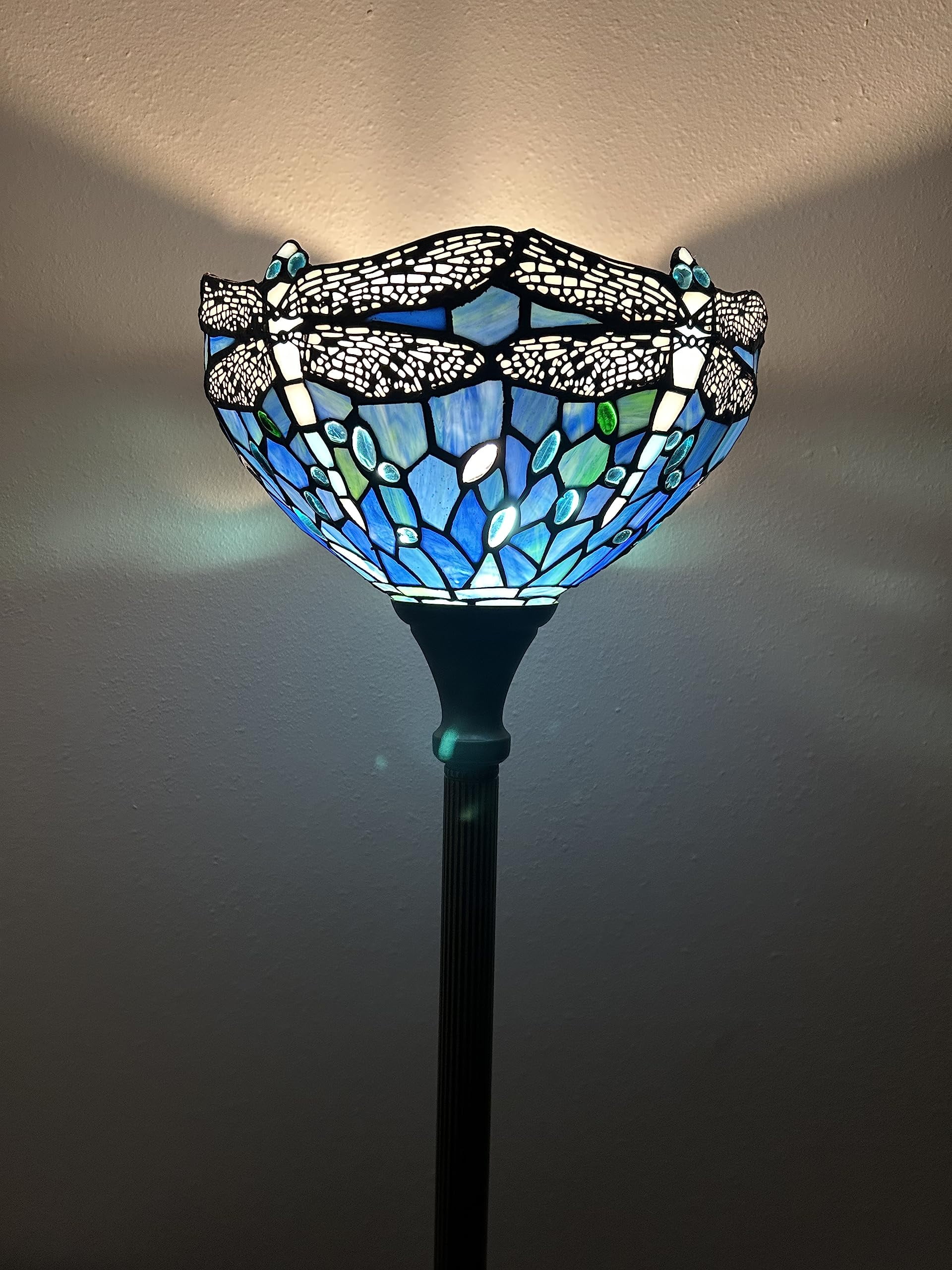 Tiffany Torch Floor Lamp Dragonfly Blue Stained Glass LED Bulb Included For Living Room Bedroom Office Hotel 12"W*12"D*66"H