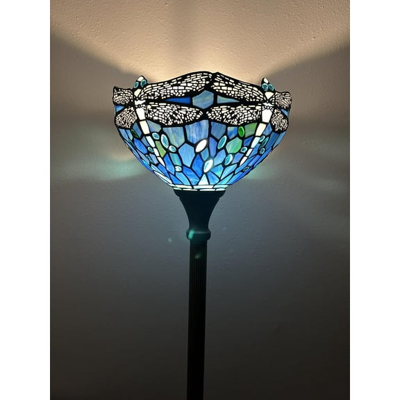 Tiffany Torch Floor Lamp Dragonfly Blue Stained Glass LED Bulb Included For Living Room Bedroom Office Hotel 12"W*12"D*66"H