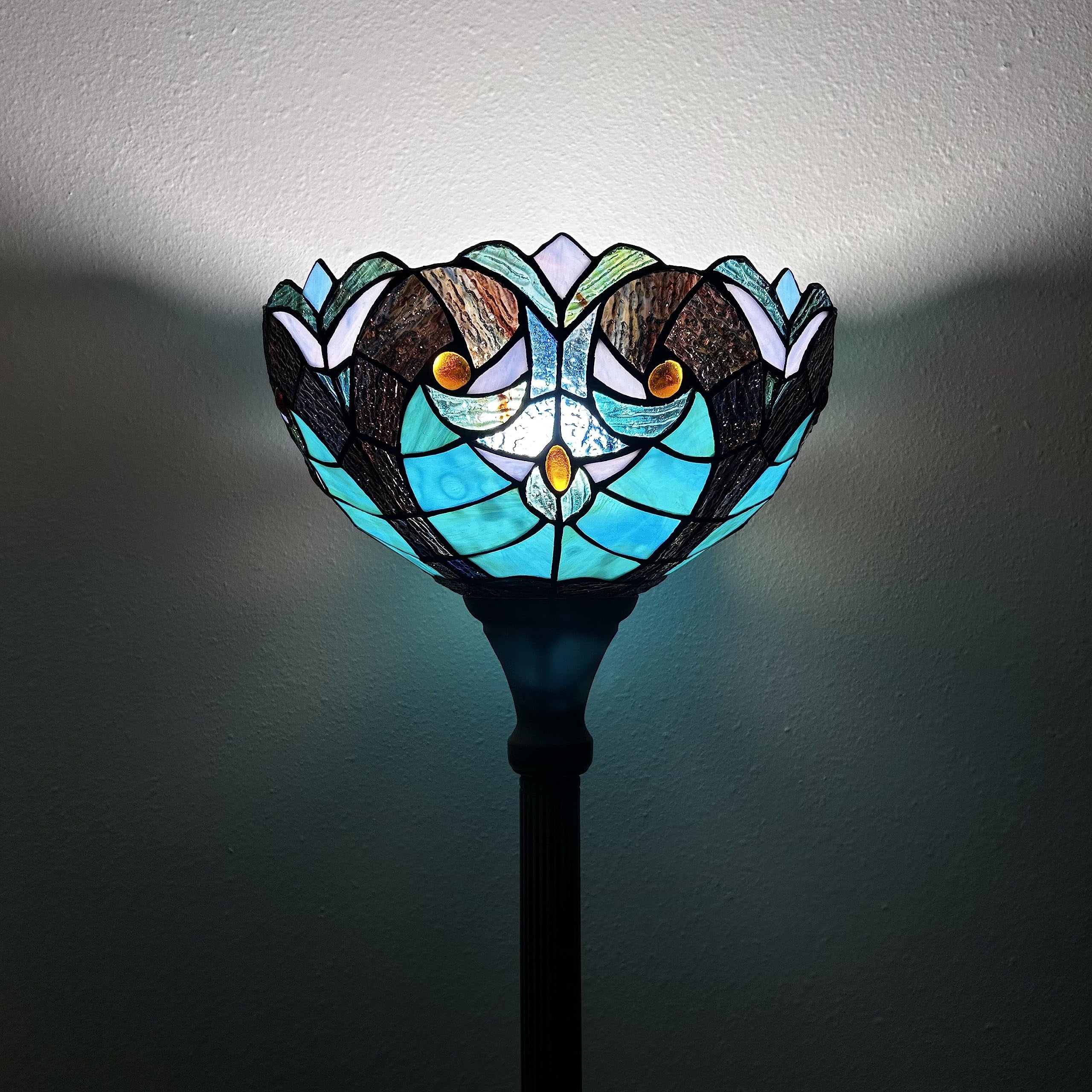 Tiffany Torch Floor Lamp Green Brown Stained Glass Liaison LED Bulb Included for Living Room Dining Room Bedroom 12"W*12"D*66"H
