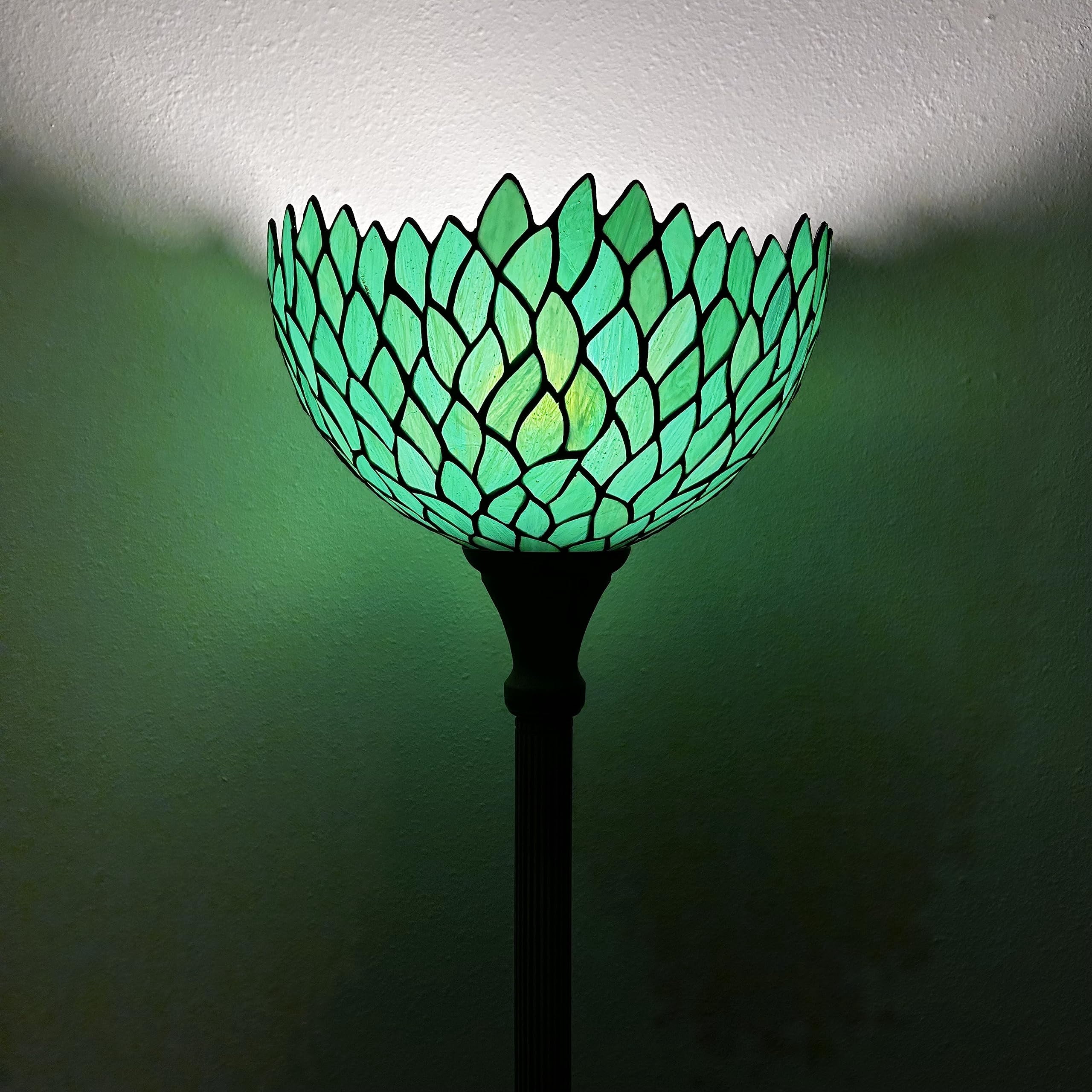 Tiffany Torch Floor Lamp Green Leaves Stained Glass LED Bulb Included for Living Room Dining Room Bedroom Office Hotel 12"W*12"D*66"H