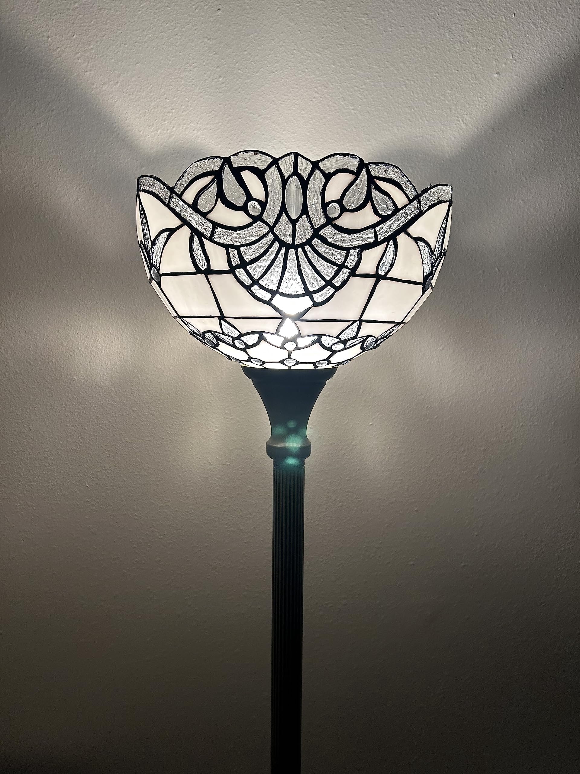 Tiffany Torch Floor Lamp White Baroque Style Lavender LED Bulb Included for Living Room Dining Room Bedroom Office Hotel 12"W*12"D*66"H