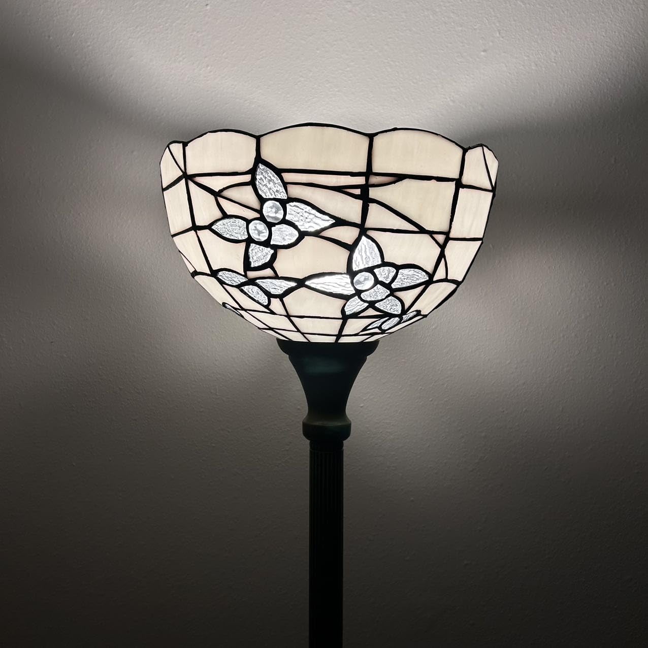 Sehnaz White Stained Glass and Bronze Floor Lamp