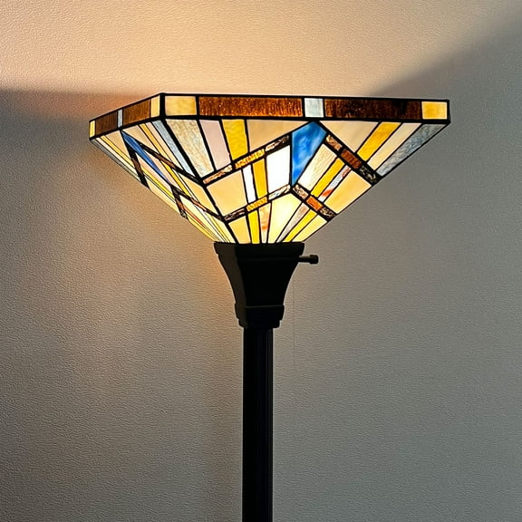 Tiffany Torchiere Floor Lamp, 70 Tall Stained Glass Mission Style Corner Standing Floor Lamp