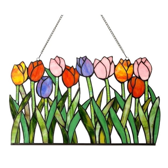 Tiffany Tulipa Glass Window Panel - Multicolor - 18 in. - Handcrafted Art