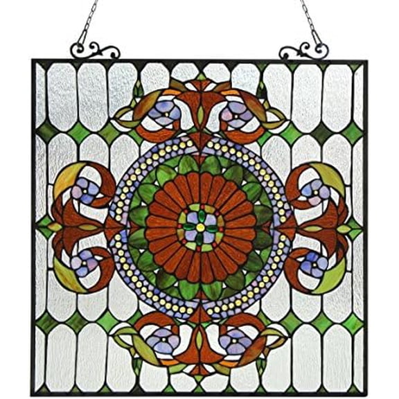 Tiffany Victorian 25x25 Stained Glass Window Panel, Multi-Color$$Home Decor, Kitchen, & Other