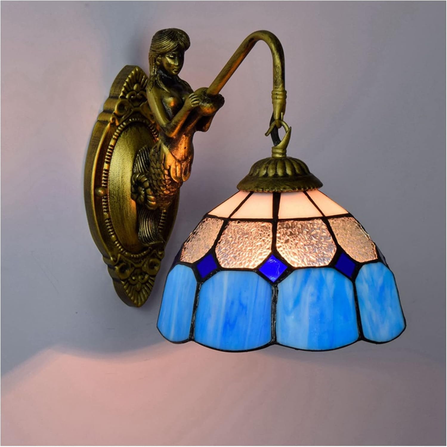 Tiffany Wall Lamp Mediterranean Style Stained Glass 7.8Inch Wall Sconce ...