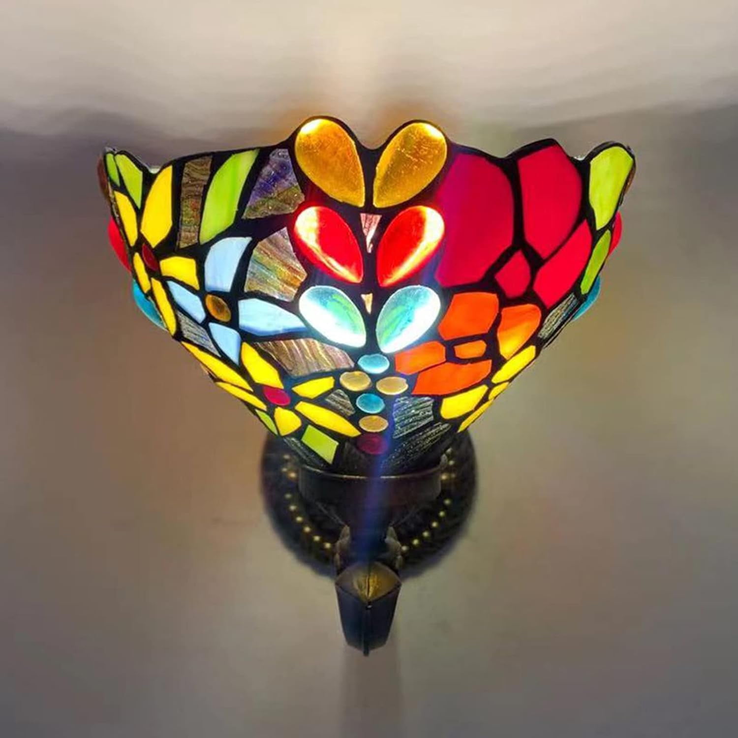 Tiffany Wall Sconce 7.8Inch Bead Flower Stained Glass Wall Lamp ...