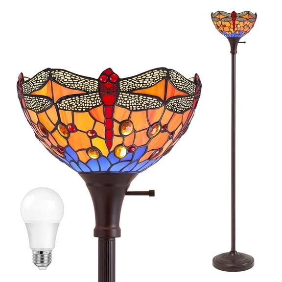 VIXNORYT 70" Modern Classic Floor Lamp with 11" Upward Stained Glass Dragonfly Lampshade, Rotary Socket Switch for Living Room Bedroom Corner Kitchen