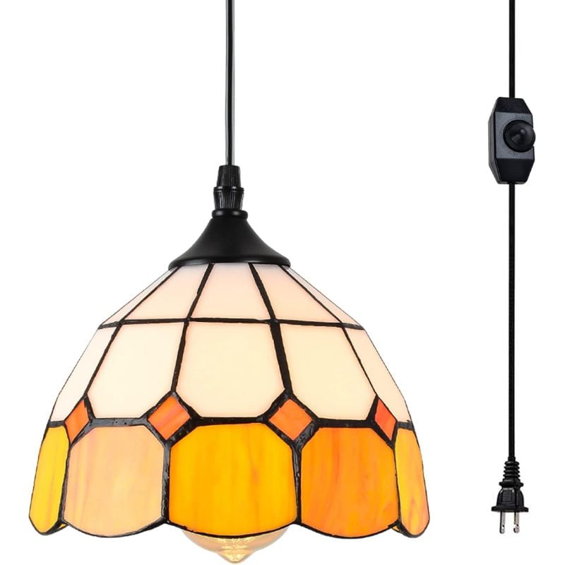 Vintage Yellow and White Glass Mini Pendant Light with Dimmable Switch