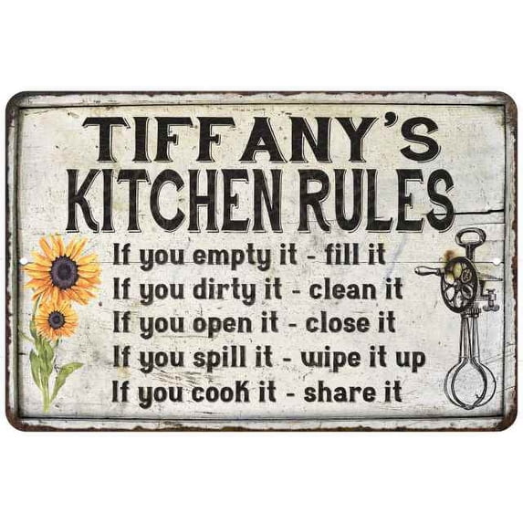 Tiffany's Kitchen Rules Chic Sign Vintage Decor 8 x 12 High Gloss Metal 208120032113