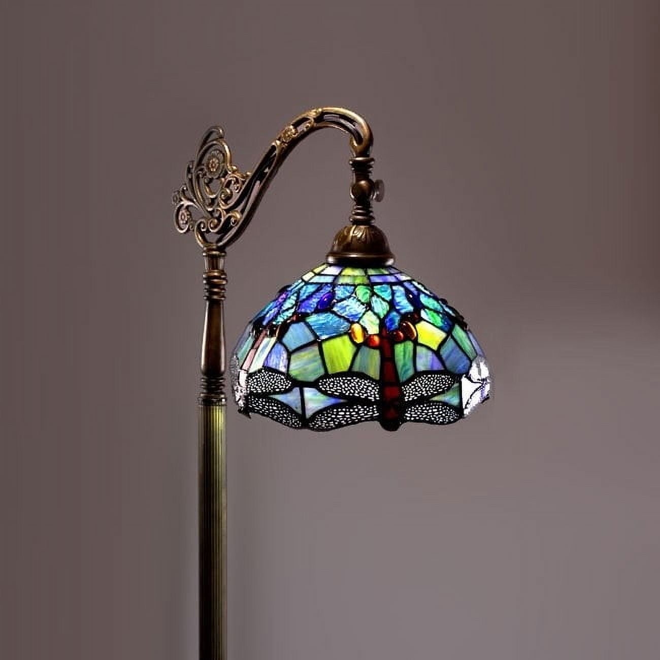 Antique Bronze Adjustable Arc Reading Lamp with Stained Glass Shade