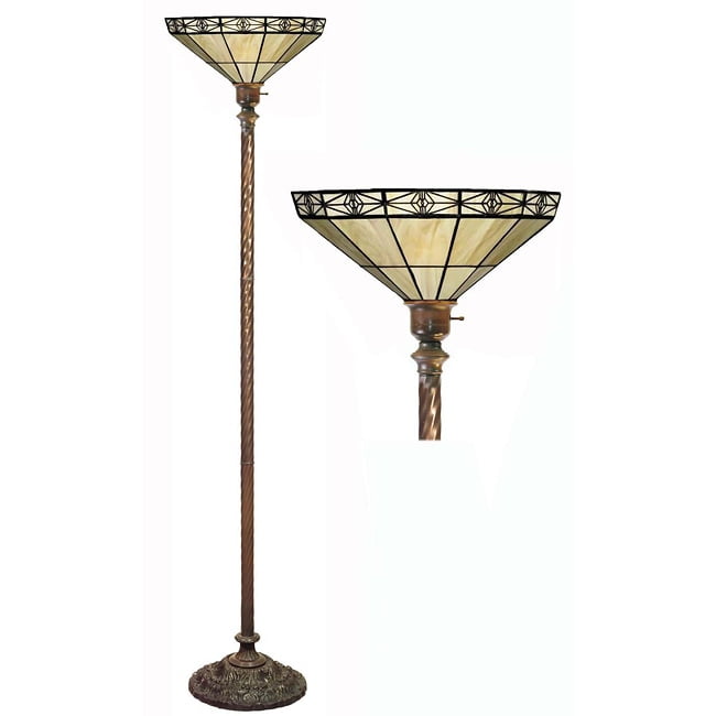 Elegant White Stained Glass Torchiere Floor Lamp Set