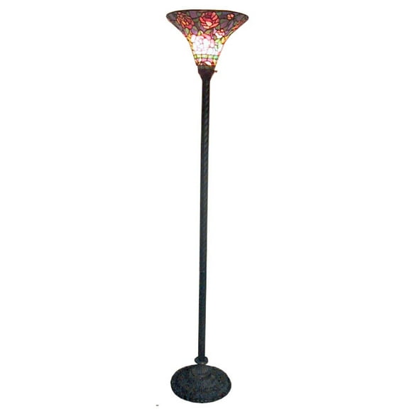 Tiffany-style Rose Torchiere Floor Lamp in Red, Yellow, Blue and Green