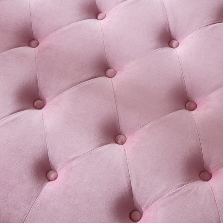 Tiffiany Luxury Tufted Velvet Upholstered Extra Long Bed Bench Pink Wood, Manufactured Wood Velvet Tufted, With Arms Glam, Modern & Contemporary