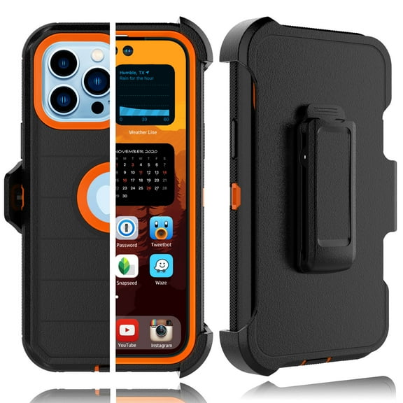 Tiflook Case For iPhone 14 Pro (6.1 inch) 2022 Shockproof Heavy Duty Holster Belt Clip 12FT Drop Tested Full Body Cover - Orange