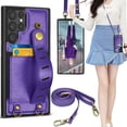 thumbnail image 1 of Tiflook For Samsung Galaxy S22 Ultra 5G Wallet Case PU Leather Wristlet Card Holder Slot Carrying [Crossbody Strap] Purse Cover Purple, 1 of 7