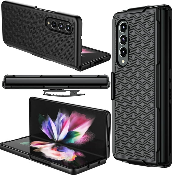 Tiflook For Samsung Galaxy Z Fold 3 5G Case Holster Clip Hard Shell Locking Belt Swivel Carrying Full Body Slim Cover Black