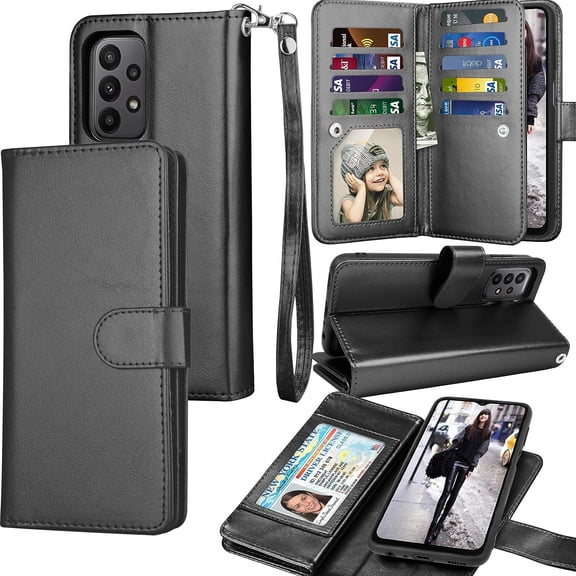 Tiflook Galaxy A23 4G Case,Samsung A23 5G / SM-A236 Wallet Case,Luxury PU Leather Cash Credit Card Slots Holder Carrying Folio Flip Cover [Detachable Magnetic Hard Case] Kickstand [Black]