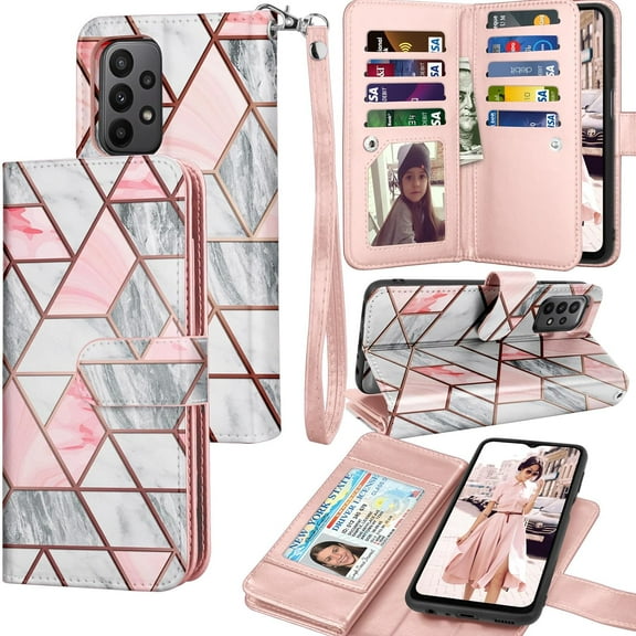 Tiflook Galaxy A23 4G Case,Samsung A23 5G / SM-A236 Wallet Case,Luxury PU Leather Cash Credit Card Slots Holder Carrying Folio Flip Cover [Detachable Magnetic Hard Case] Kickstand [Marble]