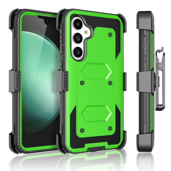 Tiflook Samsung Galaxy S23 FE 5G 2023 Case Holster, Shock Absorbing [Built-in Screen] [Kickstand Locking Belt] Carrying Secure Swivel Defender Full Body Cover Green