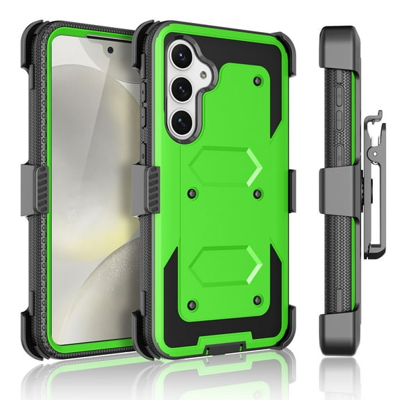 Tiflook Samsung Galaxy S24 5G 2024 Case Holster, Shock Absorbing [Built-in Screen] [Kickstand Locking Belt] Carrying Secure Swivel Defender Full Body Cover Green